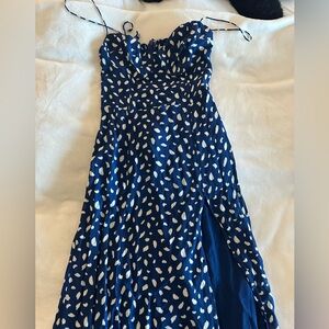 Reformation Navy and White Spotted Dress